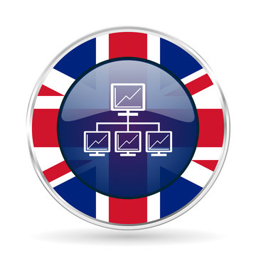 network british design icon - round silver metallic border button with Great Britain flag
