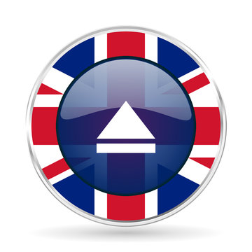 eject british design icon - round silver metallic border button with Great Britain flag