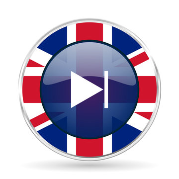 next british design icon - round silver metallic border button with Great Britain flag