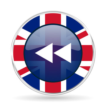 rewind british design icon - round silver metallic border button with Great Britain flag