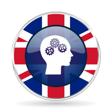 head british design icon - round silver metallic border button with Great Britain flag