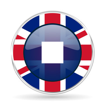 stop british design icon - round silver metallic border button with Great Britain flag