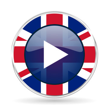 play british design icon - round silver metallic border button with Great Britain flag