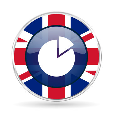 chart british design icon - round silver metallic border button with Great Britain flag
