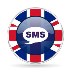 sms british design icon - round silver metallic border button with Great Britain flag