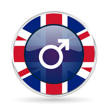 male british design icon - round silver metallic border button with Great Britain flag