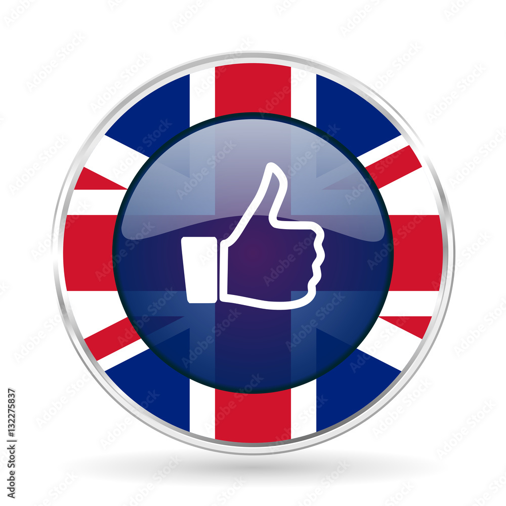 Poster like british design icon - round silver metallic border button with great britain flag