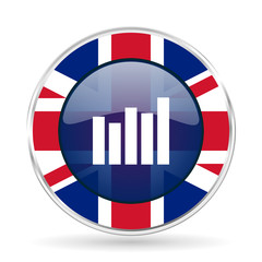 Graph british design icon - round silver metallic border button with Great Britain flag
