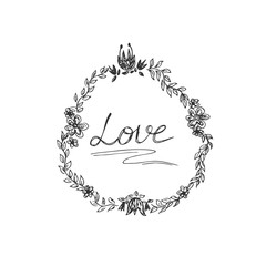 hand drawings wreath with love text