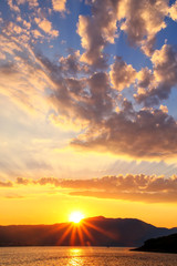 Sunrise over Peljesac Peninsula and Peljeski Strait, Korcula, Cr