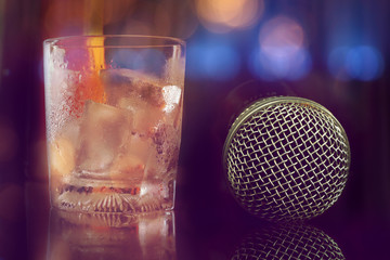microphone in bar for karaoke, nightlife.