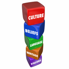 Culture Language Beliefs Heritage Values Cubes 3d Illustration