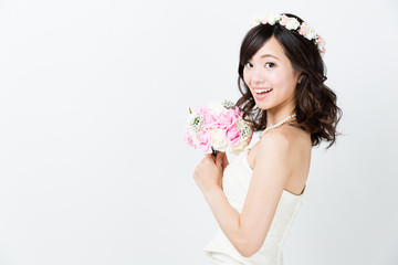 attractive asian woman wedding image on white background