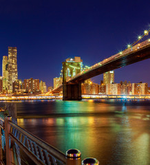 Brooklyn Bridge and Manhattan Skyline At Night, New York City