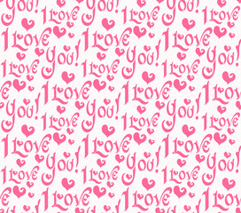 Pink abstract background with words text I love You wallpaper seamless pattern for gift wrapping
