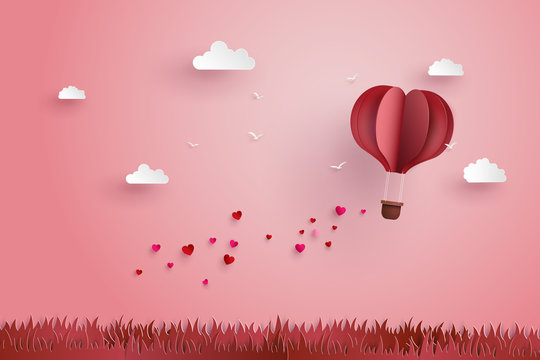Origami made hot air balloon and cloud