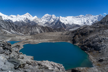 Naklejka na ściany i meble Beautiful lake with Makalu peak background, Kongma la pass, Ever