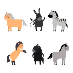 Different horses breed vector set.