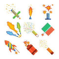 Pyrotechnics and fireworks vector.