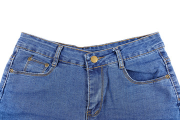 front of blue jeans isolated on white