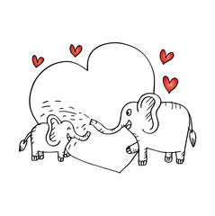 Baby shower card with baby elephant and his mother. Sketchy style.