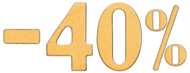 Percent off. Discount. Minus 40 forty percent, numerals isolated