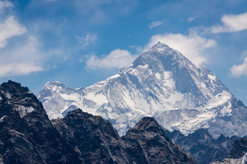 Makalu mountain peak, fifth highest peak in the world, Everest base camp trekking route in Himalaya mountains range, Nepal, Asia