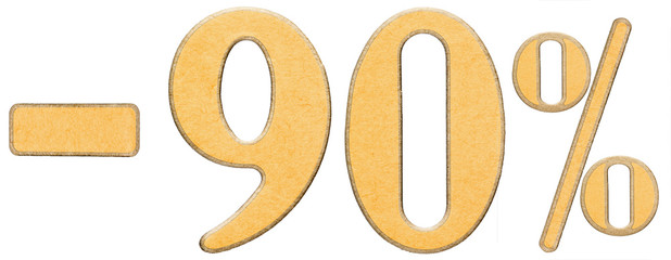 Percent off. Discount. Minus 90 ninety percent, numerals isolate