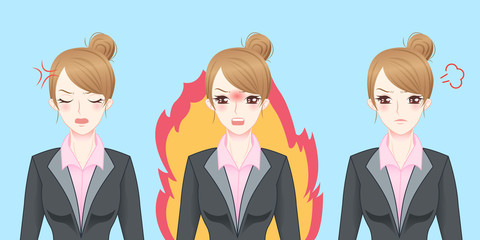 cartoon business woman feel angry