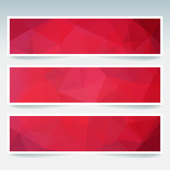 Abstract banner with business design templates. Set of Banners with polygonal mosaic backgrounds. Geometric triangular vector illustration. Pink, red colors.