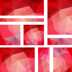 Horizontal and vertical banners set with polygonal triangles. Polygon background, vector illustration. Red color.