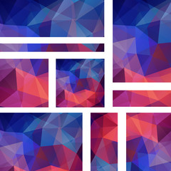 Set of banner templates with abstract background. Modern vector banners with polygonal background. Red, blue colors