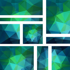 Horizontal and vertical banners set with polygonal triangles. Polygon background, vector illustration. Blue, green colors.