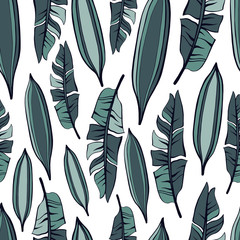 Tropical trendy vector seamless pattern with exotic leaves.