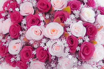 abstract roses bouquet oil paint background, photoshop filter effect