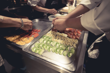 chef preparing ingredient food for cooking in luxury dinner part