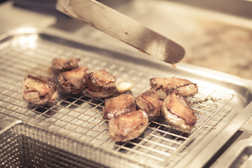 fried chicken on silver tray for cooking and serving in luxury d