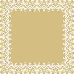 Classic vector white square frame with arabesques and orient elements. Abstract ornament with place for text. Vintage pattern