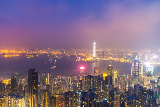 Aerial Hong Kong Skyline Cityscap.