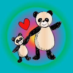 Happy pandas background. Sketchy style.