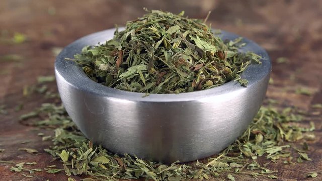Rotating dried Stevia Leaves as not loopable 4k UHD footage