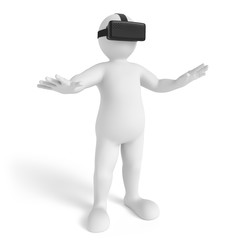 A white man in a helmet of a virtual reality. 3d render