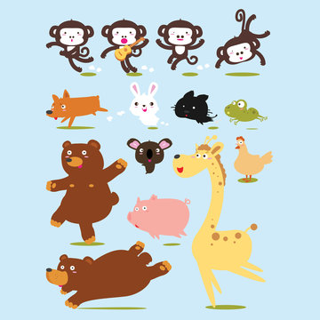 Funny Animals Vector Cartoon illustration, vector clipart