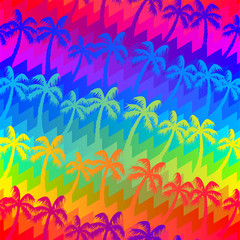 Fototapeta na wymiar Tropical rainbow palm trees seamless pattern