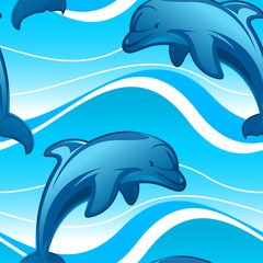 Obraz premium Dolphins jumping waves in a seamless pattern