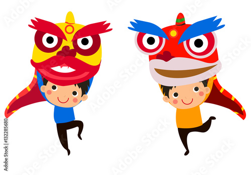 &quot;Happy Chinese New Year/Lion Dance&quot; Stock image and royalty-free vector