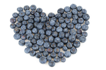 blueberry arranged in heart shape isolated on white background