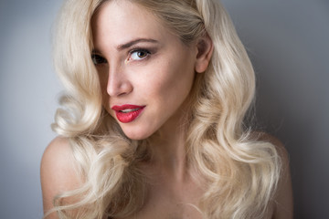 Fototapeta premium Beautiful girl with hair the evening