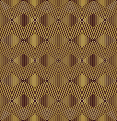Geometric golden abstract vector hexagonal background. Geometric modern ornament. Seamless modern pattern