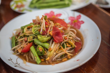 Papaya salad Thai cuisine spicy delicious, Somtam